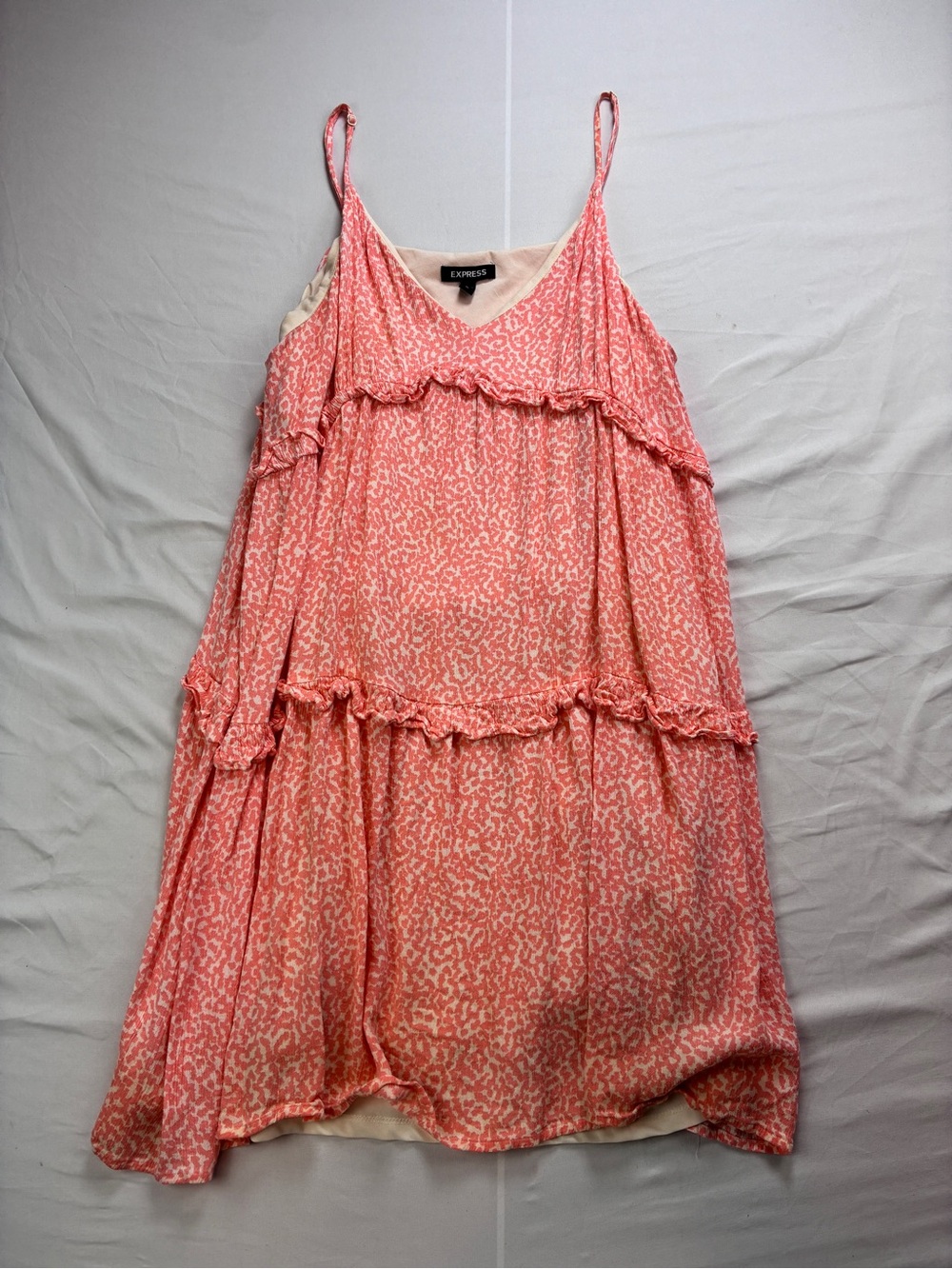 Express Sz XL Coral/White Tiered Slip Midi Dress Layering Festival Girly Flowy